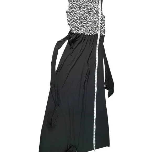ROZ& Ali Black White Sleeveless Jumpsuit W/ Tie Waist Elegant Wide Leg Size 10P - Picture 7 of 10